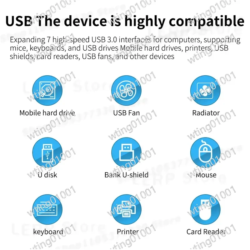 for USB C 7 Port Hub 3.0 Aluminum Alloy Splitter High Speed Data Transfer Computer Expander Multi Device Connector Stable