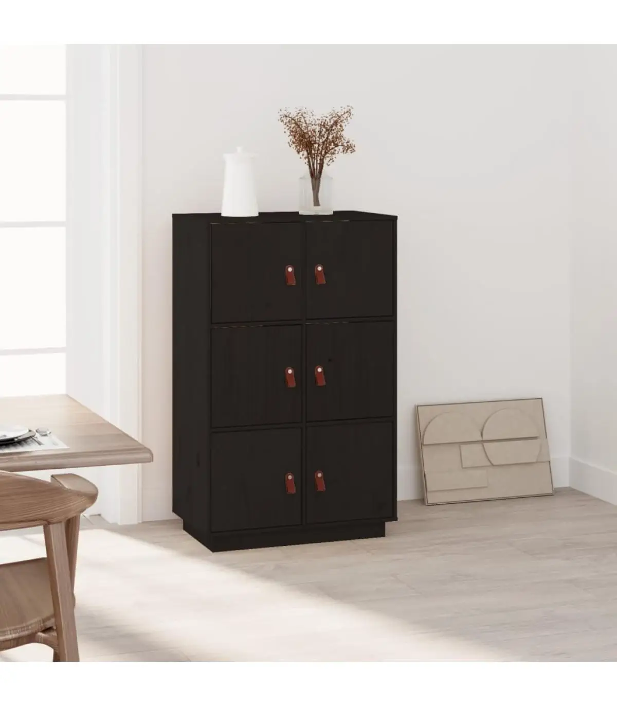 Ecomobel sideboards solid wood pine Black Dresser 67x40x108,5 cm elegant living room bedroom furniture fast delivery from Spain