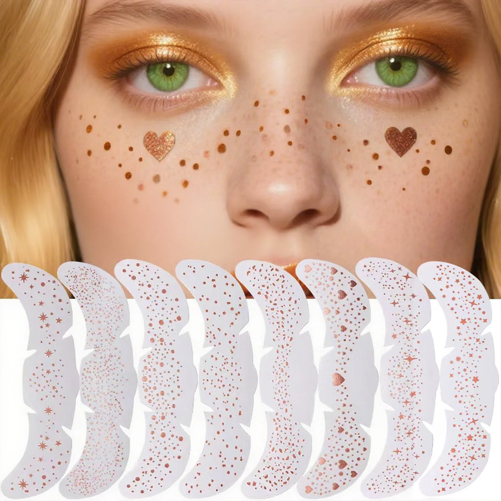 8 Sheets Pink Freckles Stickers Heart Freckle Tattoos Stickers Waterproof Temp Tattoos with Pink Star Heart Dot Pattern