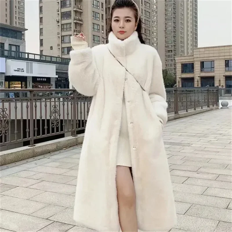 Pop 2024 New Long Mink Fur Integrated Fur Coat Women's Thick High-End Environmentally Friendly Coat Popular WinterThick Warm Jac