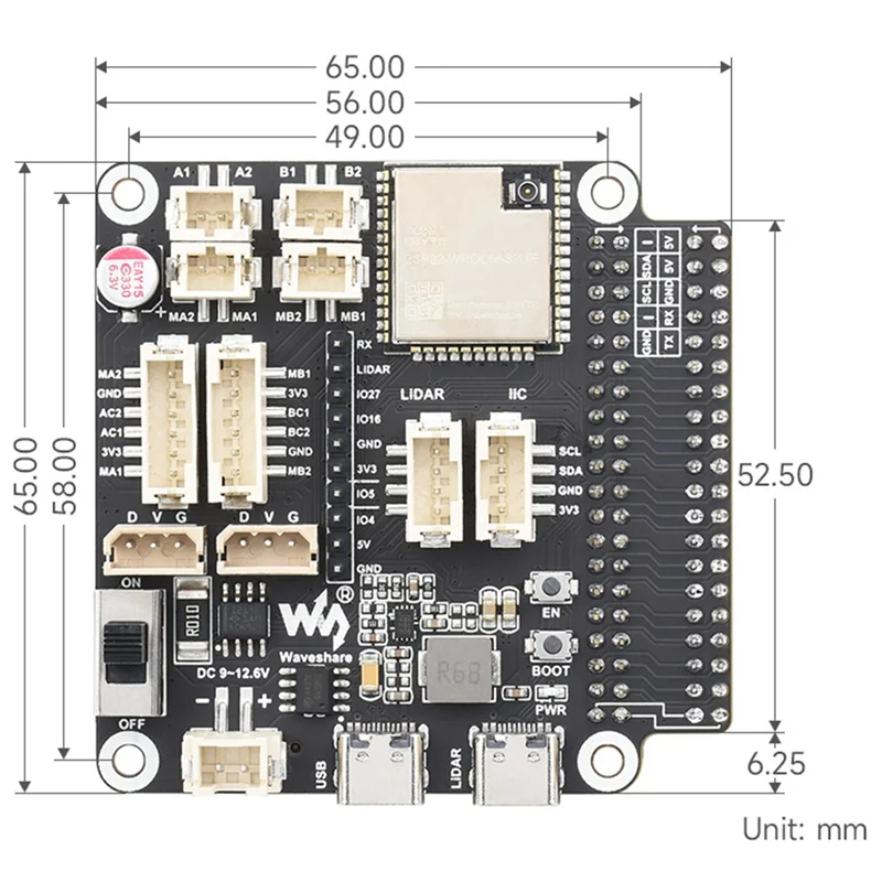 Bagian Papan Driver Umum Waveshare Untuk Robot Berdasarkan ESP32 Mendukung WIFI Bluetooth ESP-NOW-T44C