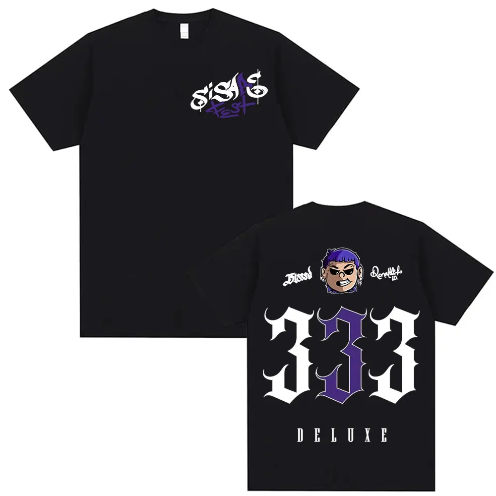 

Рэпер Blessd SI SABE Album 2025 Tour Футболка с принтом Мужчины Женщины Винтаж High Street Fashion Футболки большого размера Футболка из 100% хлопка