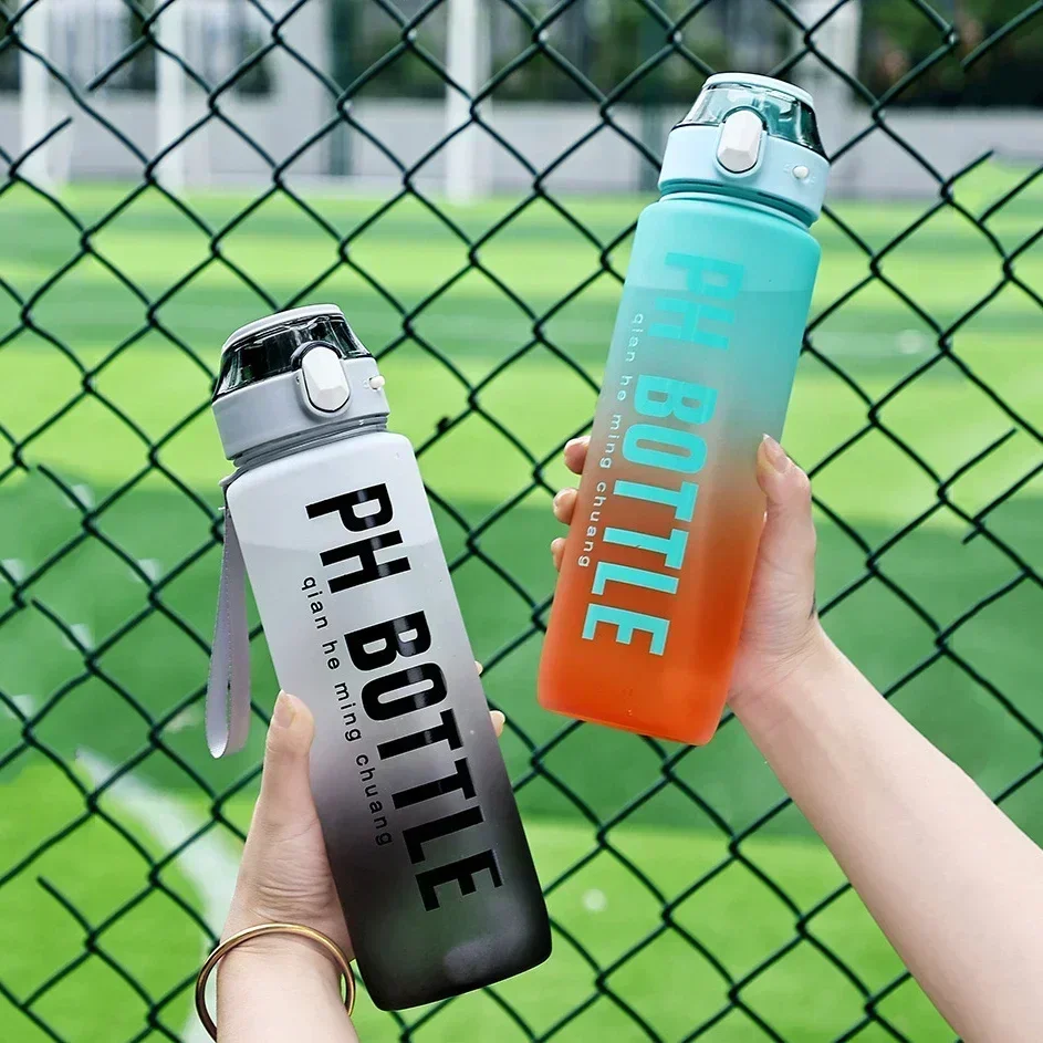 1L Sports Water Bottle with Straw Large Capacity Portable Leak-Proof Outdoor Travel Drink Plastic Cup Motivational Water Bottle