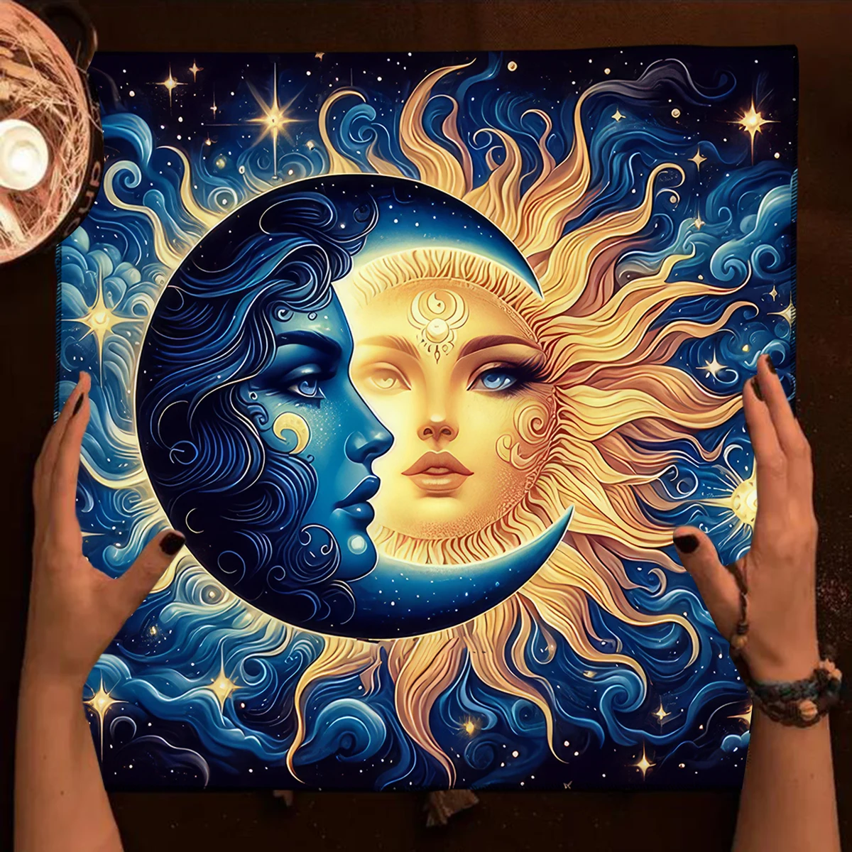 Bohemian Moon Phase Tarot Tablecloth Altar Cloth Divination Decoration Black Starry Sky Moon Witchcraft Tarot Card Table Cloth