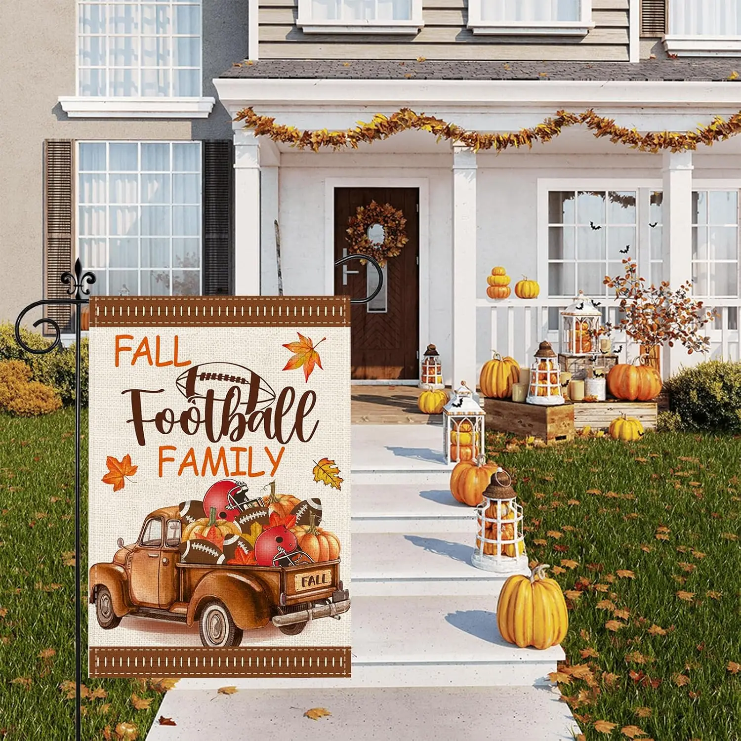 Thanksgiving Decorations Fall Garden Flag 12x18 Inch Double Sided for Outside - Football Truck Pumpkin Garden Flag Vertical  hhz