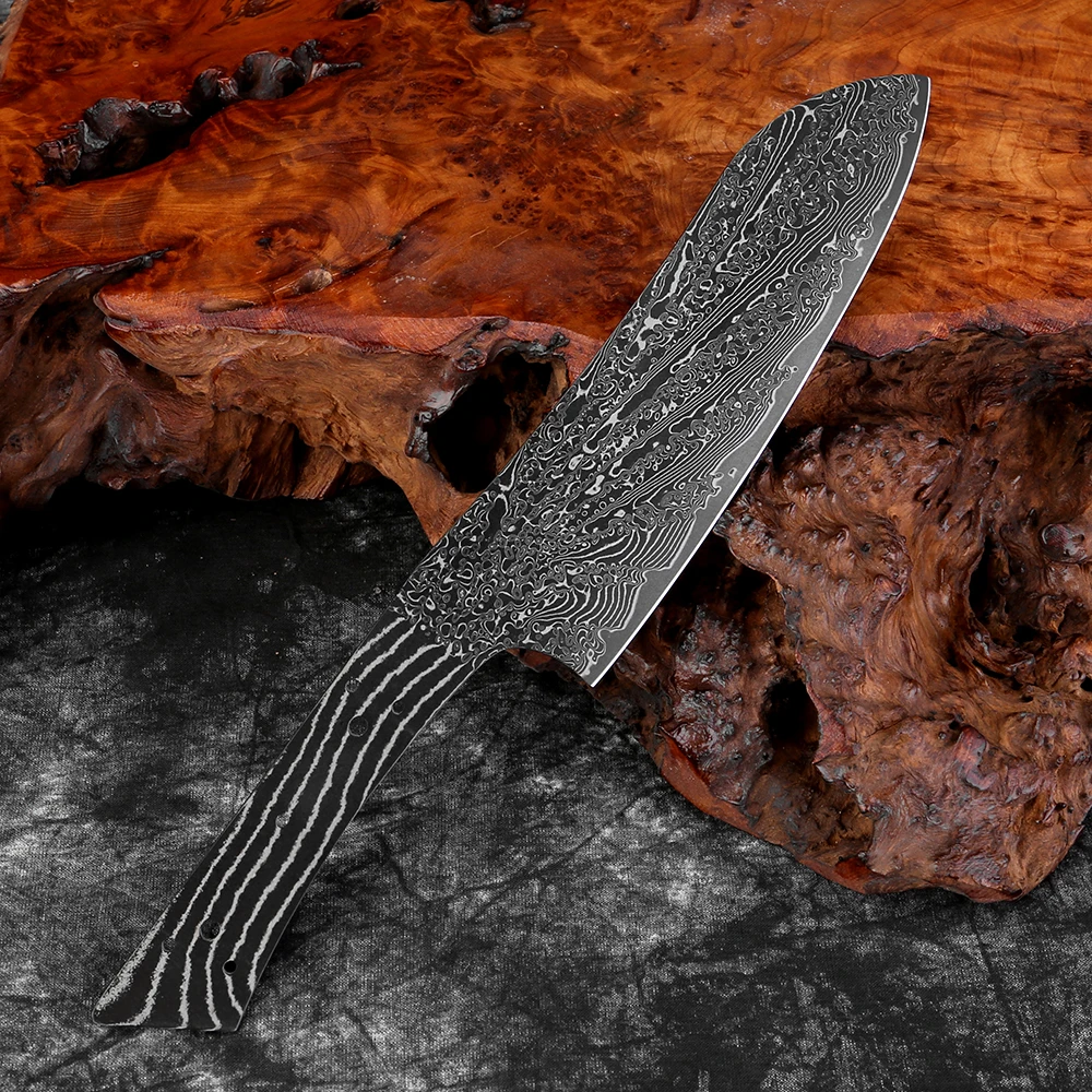 Damascus Steel Chef Santoku Knife Blank 8 Inch - Full Tang Black Blade, Heat Treated, Razor Sharp Edge, DIY Custom Knife Making view 3