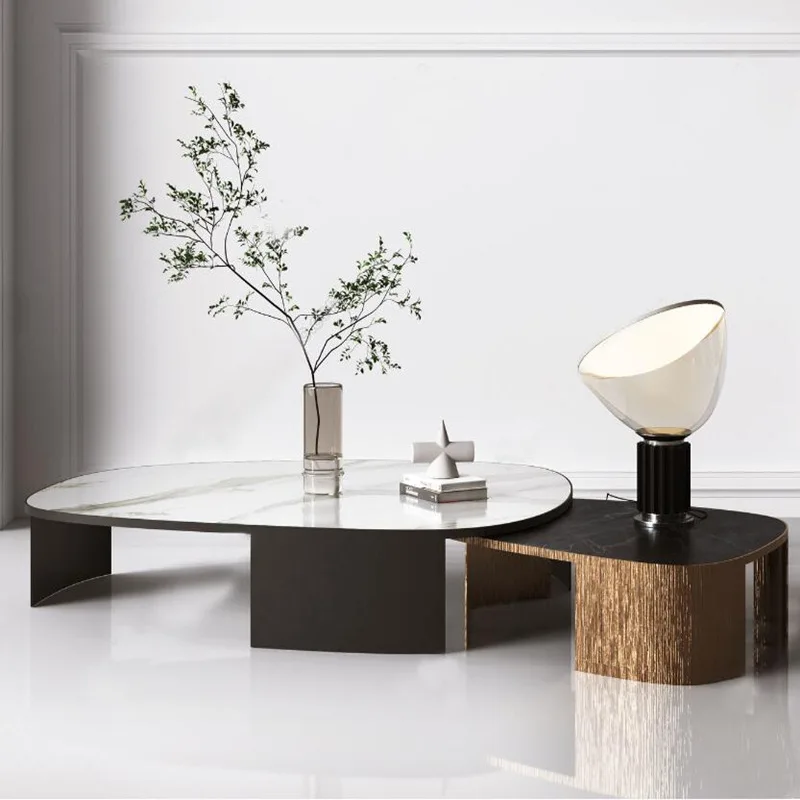 Tavolino da caffè rotondo in legno massello dipinto con pianoforte Tavolino da tè moderno semplice in acciaio inossidabile telescopico