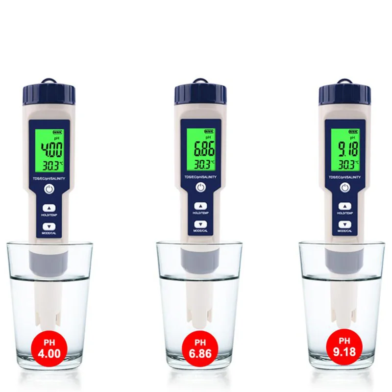Digital 5 in 1 Salinity Temperature Pen Tester PPM Water Quality Monitoring Tester with Electrodes