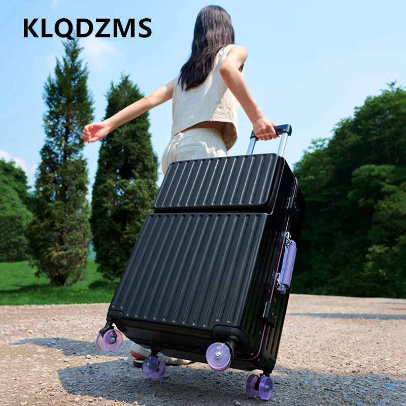

KLQDZMS дорожный чемодан с передним отверстием для ноутбука, чехол на колесиках с алюминиевой рамой, посадочный чемодан 20 "24" 26 "28 дюймов, женский чемодан для салона
