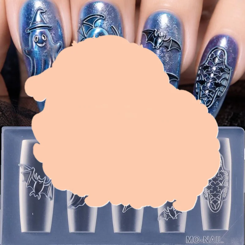 Cartoon Halloween Element Nail Silicone Mold Ghost Skull Pumpkin Grave Shape Carving 3D Soft Template Manicure Tool Supply