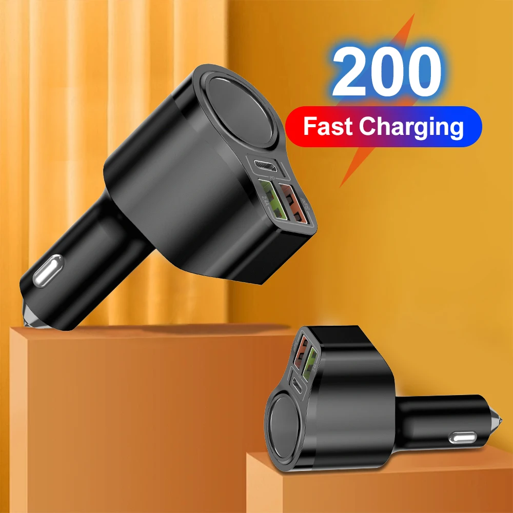 200 4 puertos cargador de coche 2.4A USB Dual 36W PD carga rápida cargador de teléfono de coche encendedor de cigarrillos de coche adaptador de corriente de cargador rápido