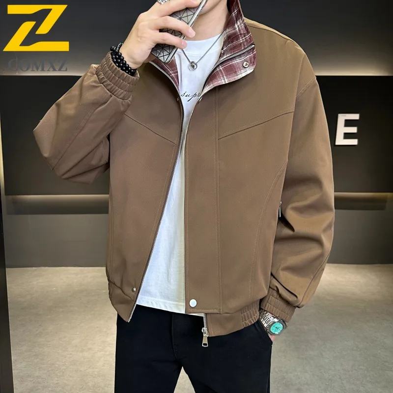 سترة رجالي COMXZ بياقة واقفة على الطراز الكوري معطف عصري للزراعة الذاتية سترة واقية للخريف مقاومة للرياح للمكتب