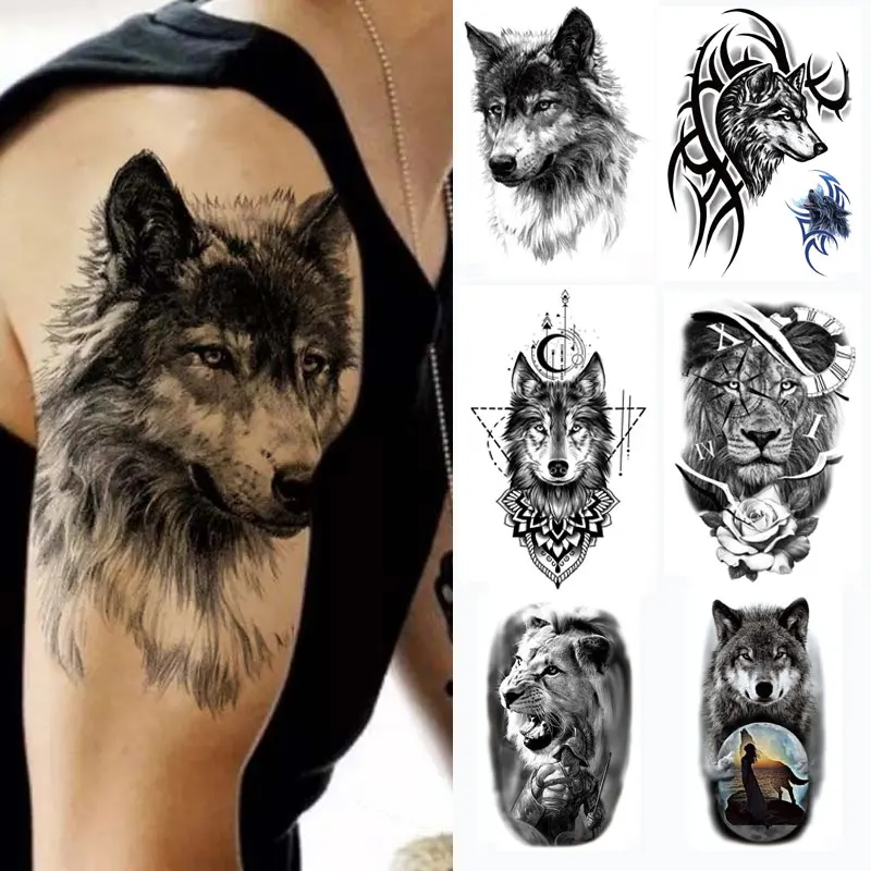 

Black Forest Temporary Tattoos for Men Animal Tiger Wolf Tattoo Sticker Fake Tattoo for Women Hand Arm Tatoo Waterproof