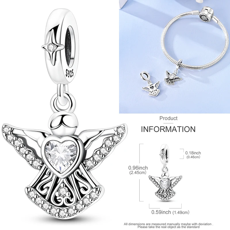 925 Sterling Silber Christlicher Engel-Kreuz-Charm-Perlen Schutzengel-Flügel Herz Glaube DIY Armband Halskette Geschenk für Frauen – Detail 20
