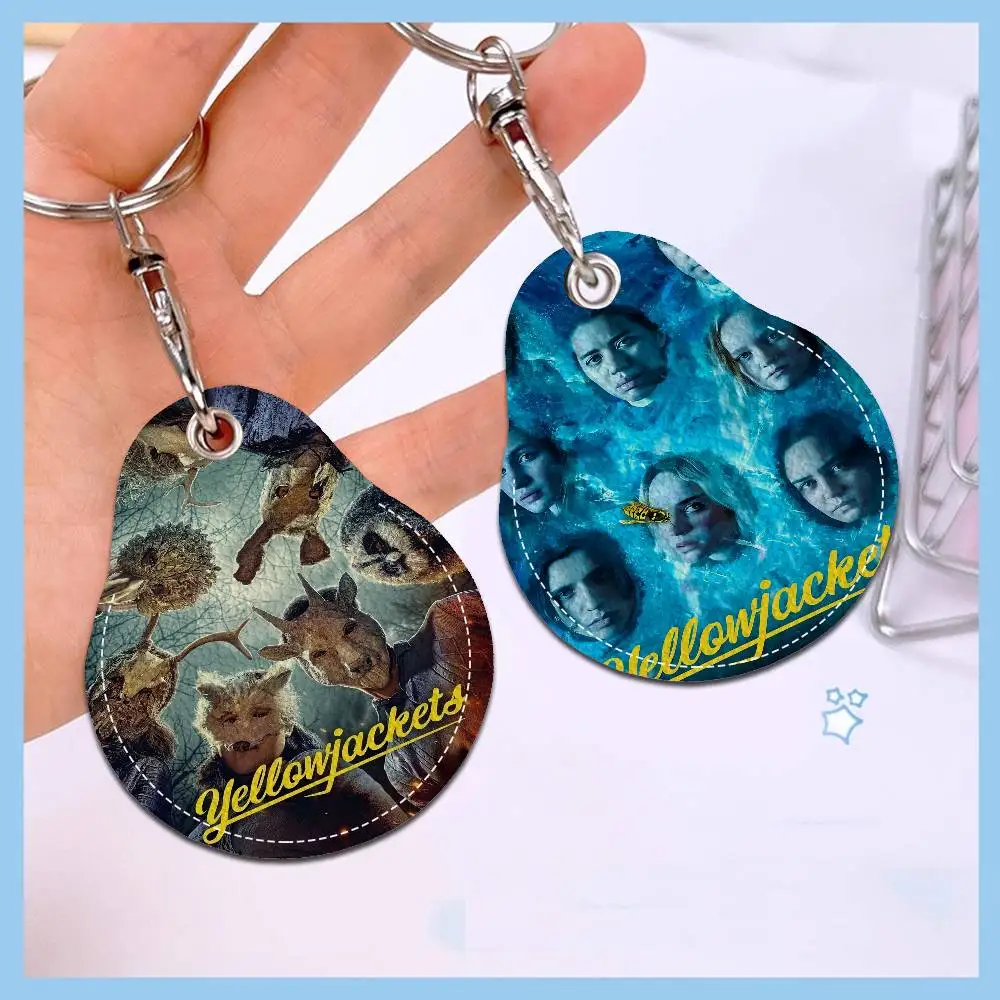 American Tv Series My-yellowjackets 1PCS PU Leather Keychain Protective Case Door Lock Access Control Tags Card Bag Key Tag Ring