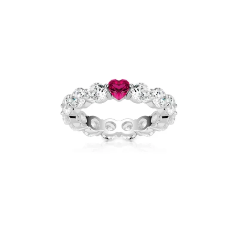 Bellux 925 Silver Synthetic Zircon Rings Little Heart Red White Heart Full Diamond Simple Fashion Ring Girl