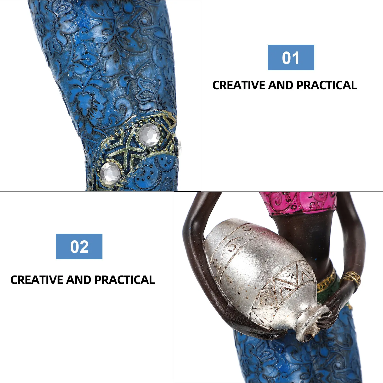 

1Pcs African Lady Statue Resin Craft Elegant Home Decor for Christmas Wedding Festival Desktop Ornament Exotic Showcase