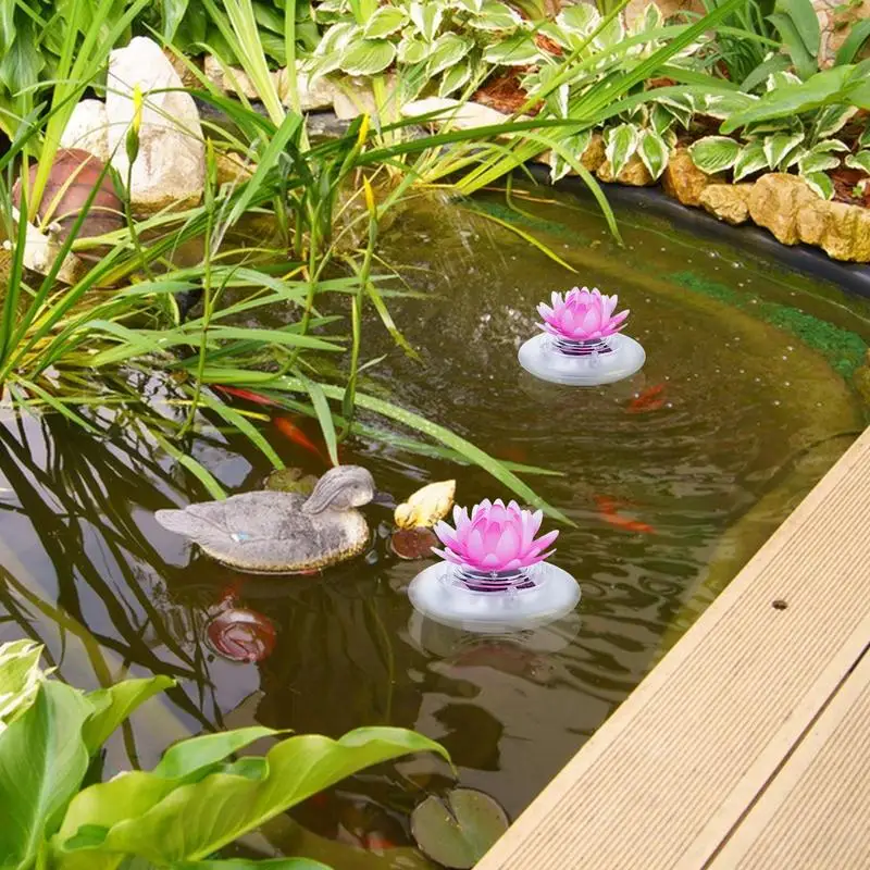Floating Waterproof Pond Lamp LED Flower Light Floating Fountain Pond Garden Pool Lamp Solar Floating Lotus Shape Water Surface