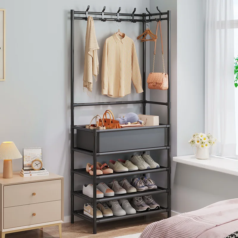 AOLIVIYA Bedroom Standing Coat Rack Floor Hat Hanger Clothing Storage Rack Shoe Shelf Dormitory Organizer