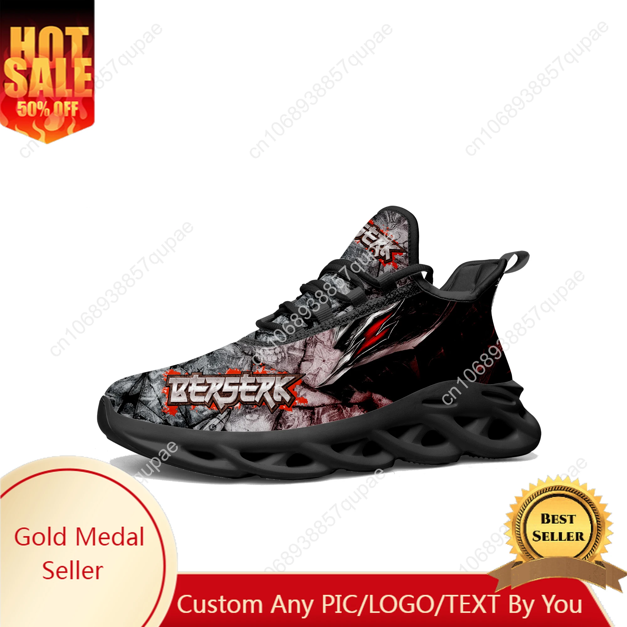 

Berserk Guts Black Swordsman Flats Sneakers Men Sports Running Shoes High Quality Sneaker Lace Up Mesh Footwear custom made Shoe