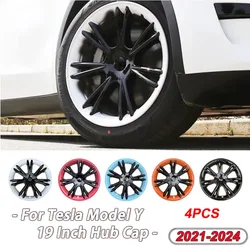 4PCS 19 Inch Hub Cap For Tesla Model Y 2023 Wheel Hubcap Performance Replacement Right&Left Wheel Cap Full Rim Cover Accessories