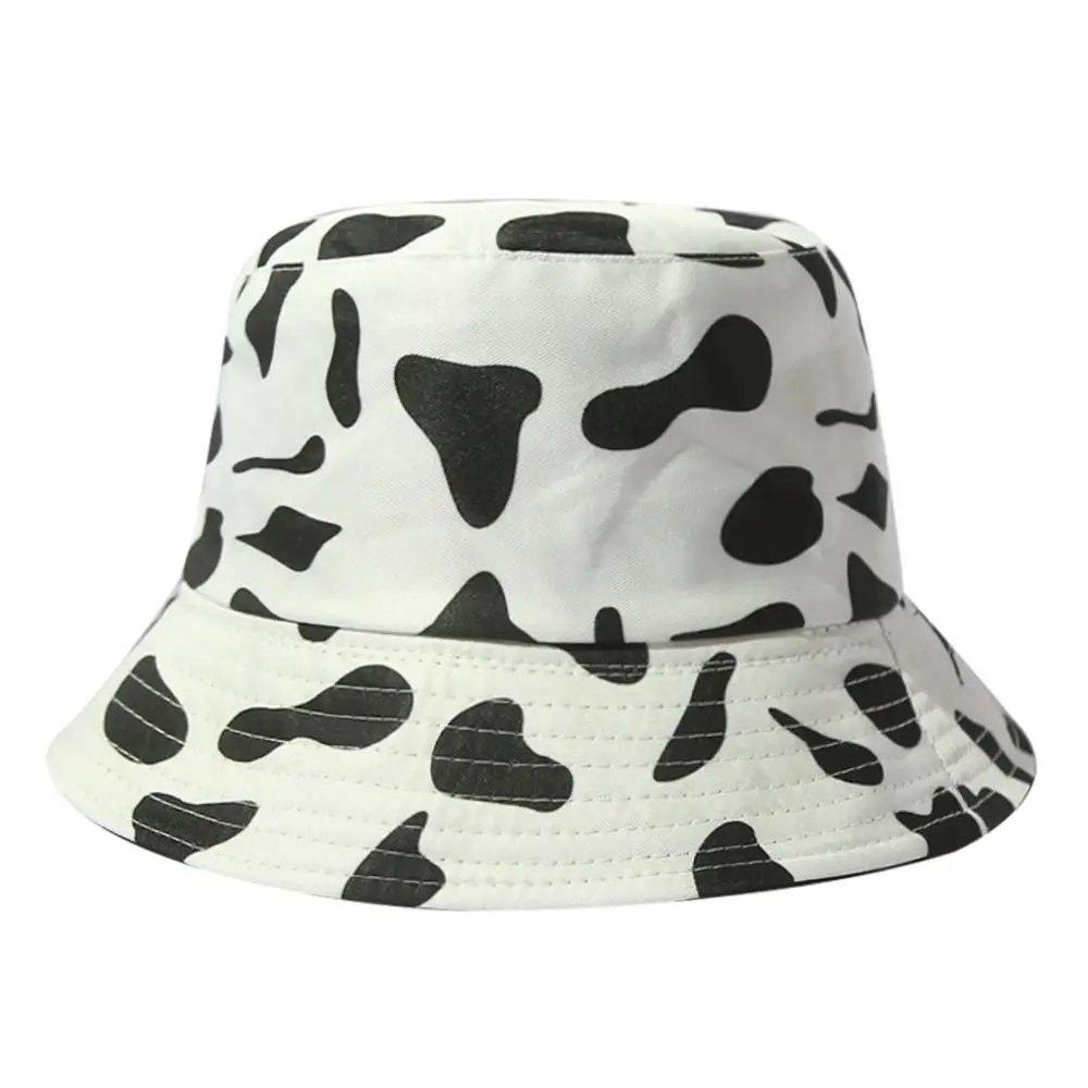 Double-Sided Bucket Hat Spring Summer Sun Protection Cow Print Beach Cap Portable Foldable Fisherman Cap for Women Men