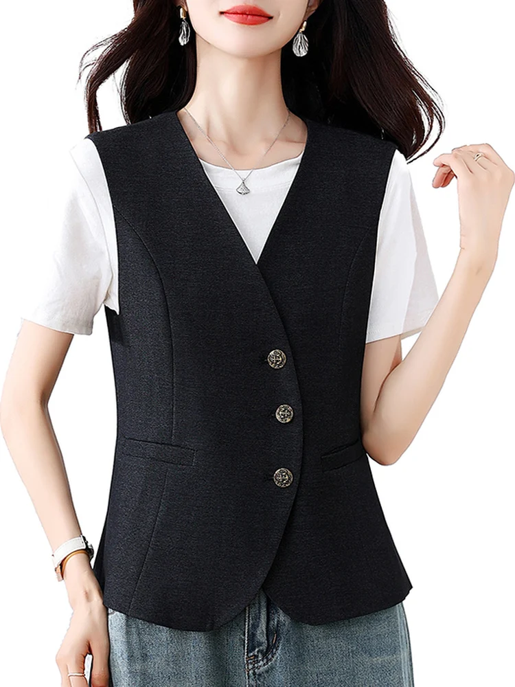 

Women's ort V-Ne Suit Jaet Vest Faionable Side Buttoned Commute Sle Polyester Fiber Patchwork Design Pure Color