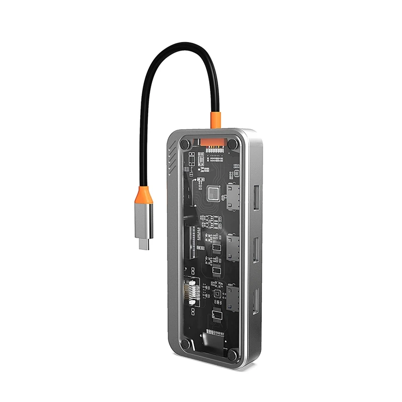 1 Uds Gigabit 10-en-1 estación de acoplamiento tipo C HUB USB Compatible con lector de tarjetas SD RJ45 gris PD 100W cargador USB 3,0 HUB