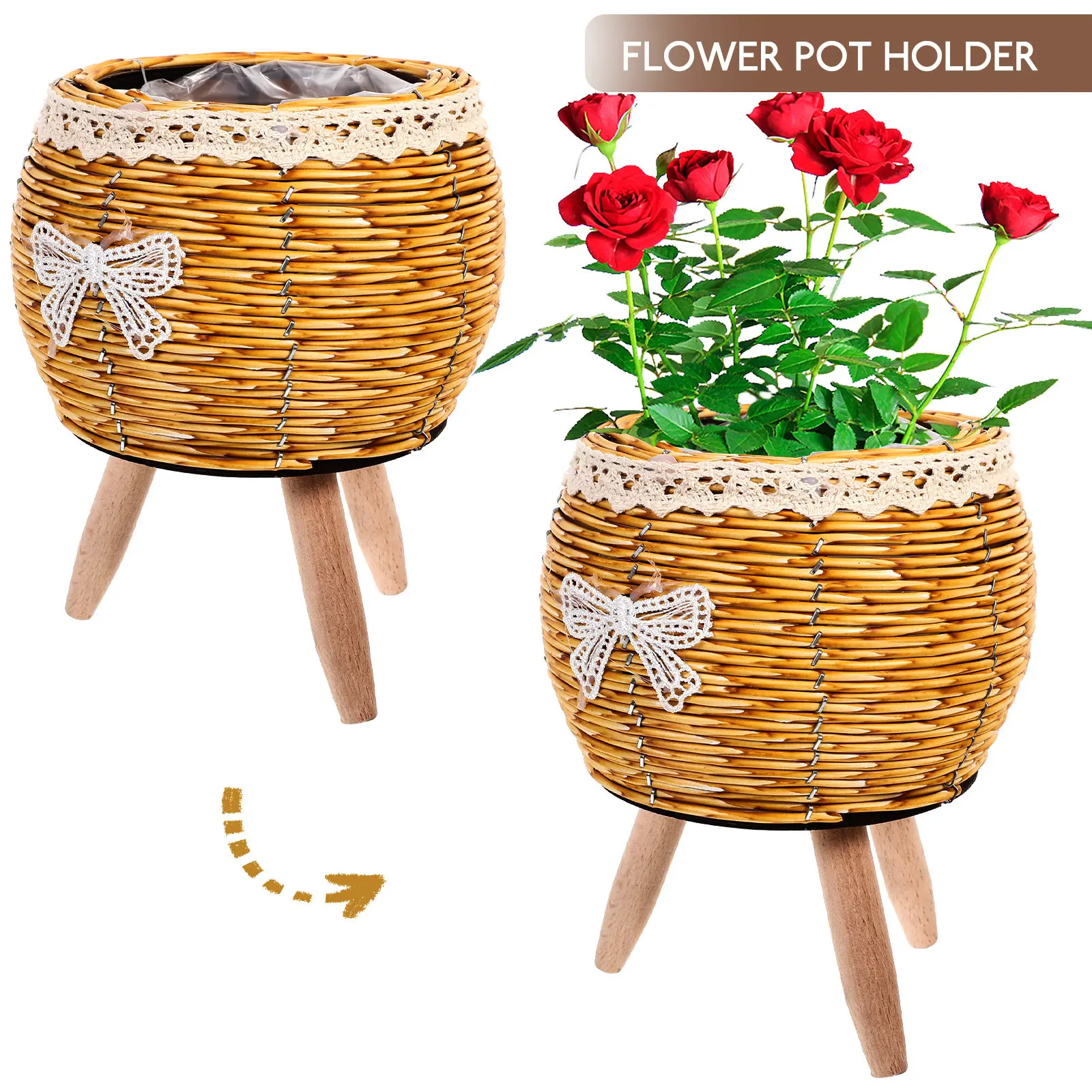 Wood and Straw Flower Pot Hold - đánh giá và giá Bonsai Garden Display