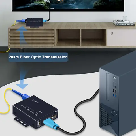 2026 Best HDMI to Fiber Optic Converter 1080P HDMI Fiber Optic Video Extender KVM USB Loop to HDMI Fiber Transmitter Receiver
