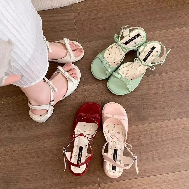 

Женские сандалии с цветочным принтом, летние модные туфли на каблуке в странном стиле с узлом-бабочкой, женские элегантные вечерние платья Sandalias De Mujer