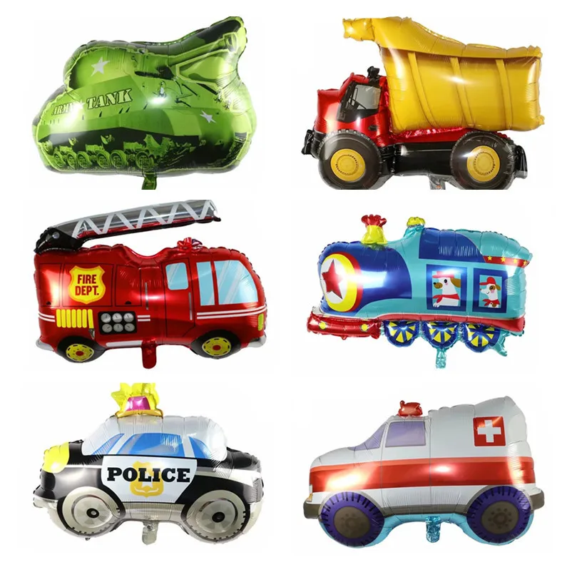 

Cartoon Car Balloon Large Children's Transportation Party Decor Supply Cycle Racing Tank Train Baby Shower Gift Excavator Plane