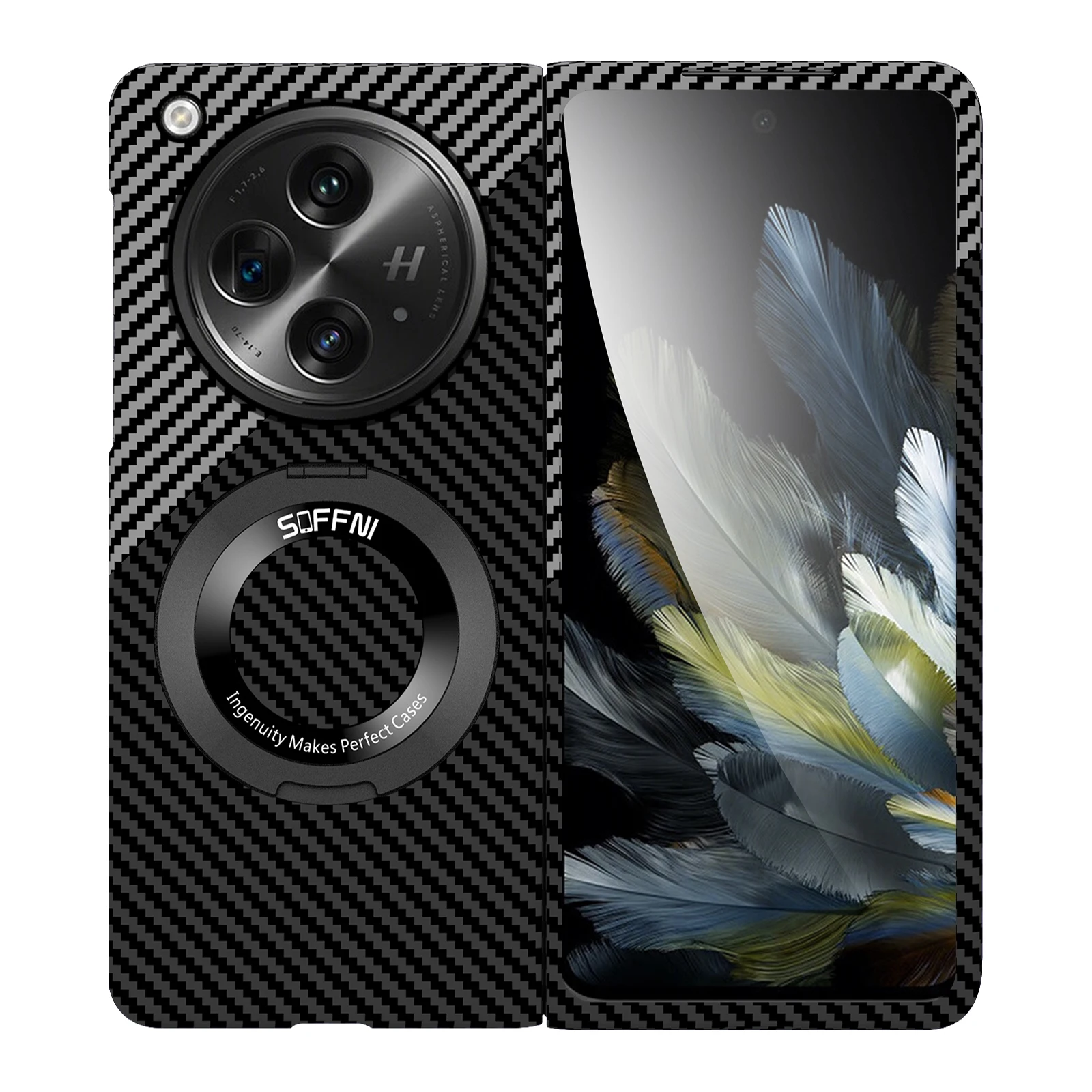 Shockproof Case For OPPO Find N3 Carbon Fiber Hard Camera Lens Stand Magnetic Wireless Charge Magsafe Shell For Find N3 Cover