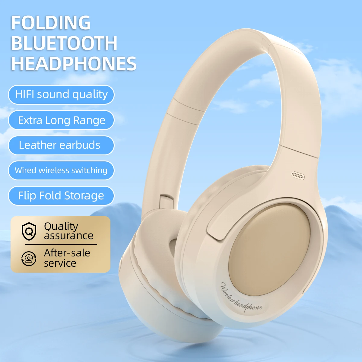 3D Bluetooth Headphone Wireless Headset Over The Ear High Fidelity Bass Stereo 5.3 Sports Music Gaming Foldable Earphones Hi-Fi