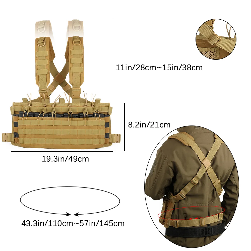 軍用タクティカルベスト AK M4 AR マガジンポーチ付き クイックリリース ハンティングベスト 調節可能な MOLLE チェストリグ CS エアガン訓練用