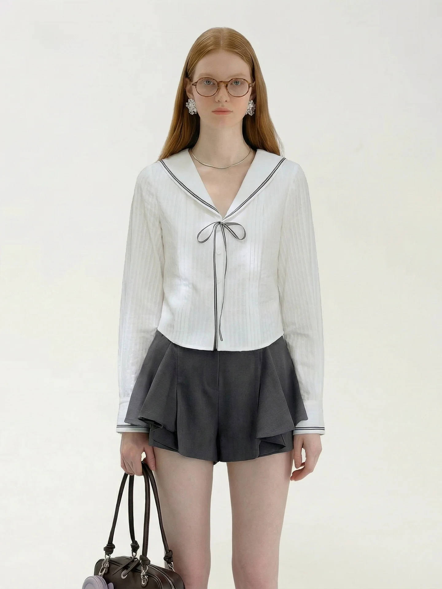 

AHMI Nautical Series Long Sve irt Women's Spring New Sle Waist-Cinching Versatile ort Top Casual Loose Fit ...