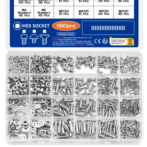 880 Uds. Kit surtido de tornillos de cabeza plana hexagonal de acero inoxidable 304 M2 M3 M4 M5 juego de pernos avellanados con caja de almacenamiento