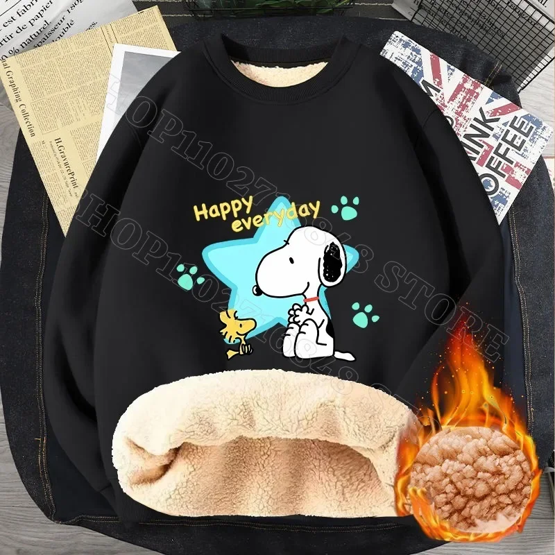 Snoopy Adult Cashmere Sweatshirts Women Men Winter Clothes Warm Vogue Cartoon Character Print Streetwear Birthday Party Gifts