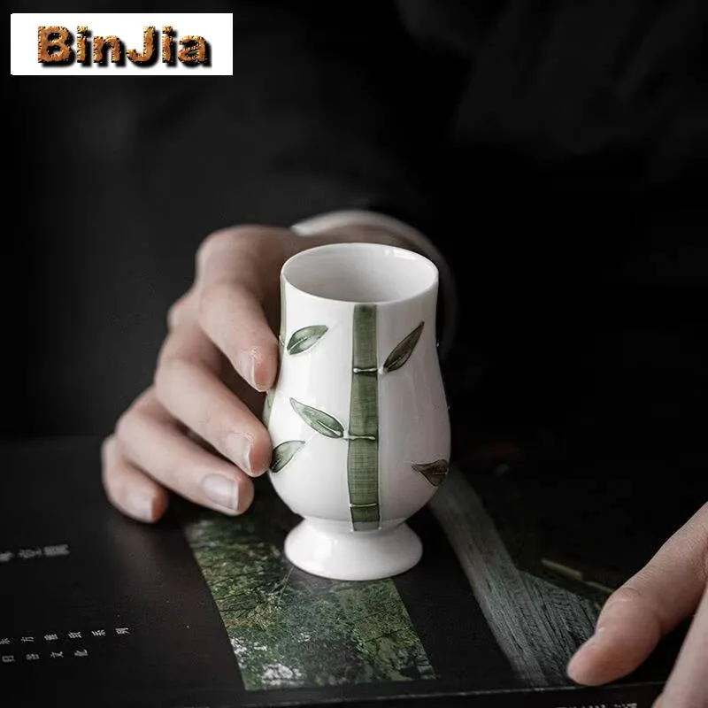 

2 шт./компл., ручная роспись, бамбуковая художественная керамическая чашка, чашка с высокой ножкой, поясная ароматная чашка Snifter Chazhan, кунг-фу, чайный сервиз, 80 мл