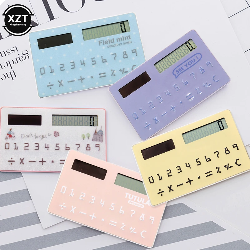 1PC Solar Calculator Ultra Thin Mini Fashion Card Sized 8-Digit Portable Solar Powered Cartoon Gift Pocket Calculator Stationery