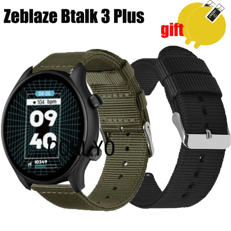 Pulsera 3 en 1 para Zeblaze Btalk 3 plus, correa de reloj inteligente, correa de nailon Canva, película protectora de pantalla