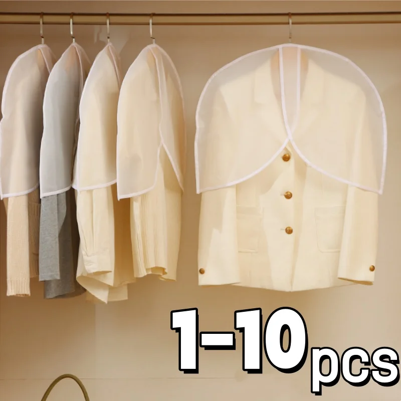 1-10PCS Clothes Dust Cover EVA Waterproof Transparent Suit Coat Storage Bag Short Wardrobe Hanging Clothes Cover