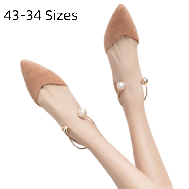 

Lady Crystal Sandals Black Flock Cover Heels Flats Metal Strap OL Shoes Pointy Toe Chaussure 43 9 25cm British Style Fashionable