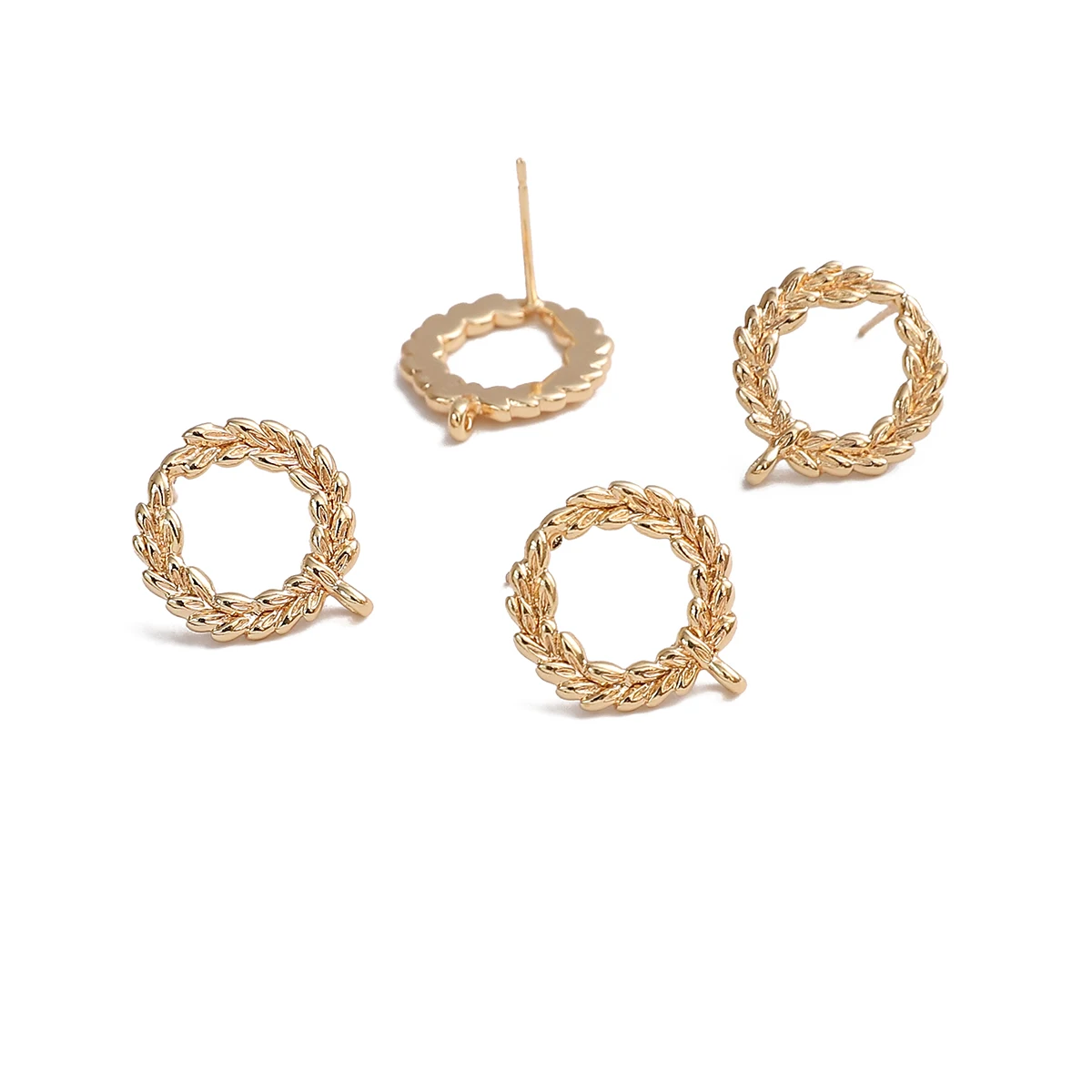 2pcs Copper Plated 18K Gold Color Round Wheat Ear Studs Metal Circle Wheat Hoop for Diy Eardrop Charm Jewelry Making Accessories