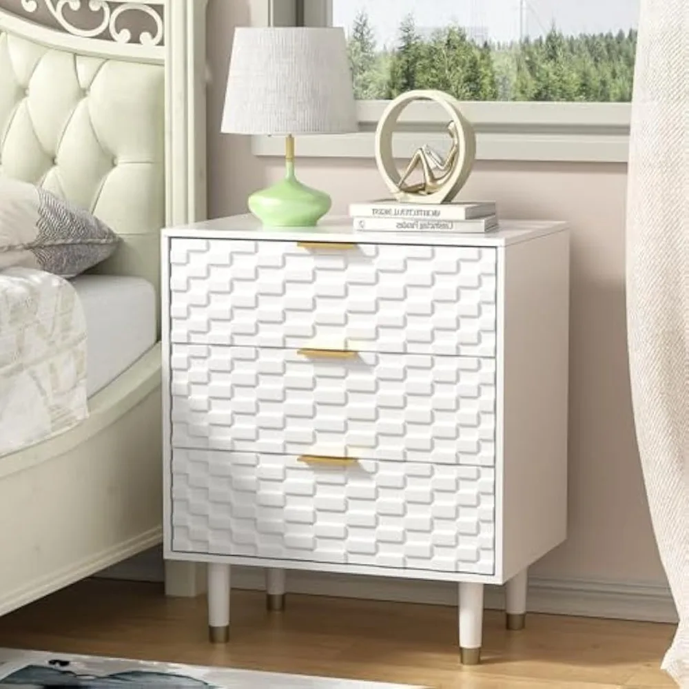 

Тумбочка с 3 ящиками, белая прикроватная тумбочка в фермерском доме, современная прикроватная тумбочка с местом для хранения вещей, тисненый рельефный столик для спальни