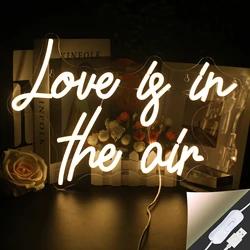 L'amour est dans l'air néon blanc chaud LED, panneau lumineux, fête de mariage, hôtel, maison, décoration murale, mariage, filles, 5V, USB