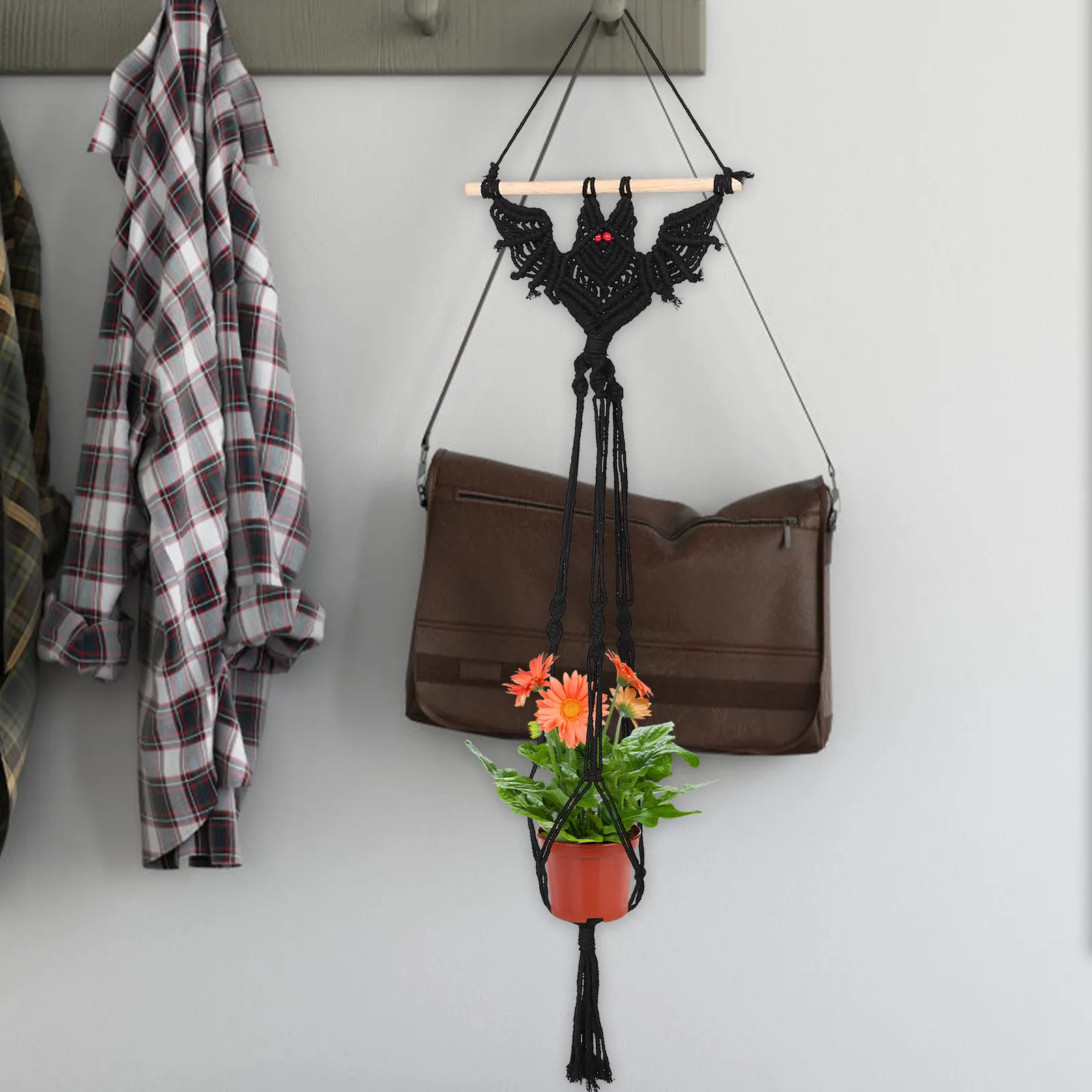 Halloween Bat Macrame Pendant Hanging Wall Decor Handwoven Flowerpot Hanger Party Home Decoration Halloween Supplies