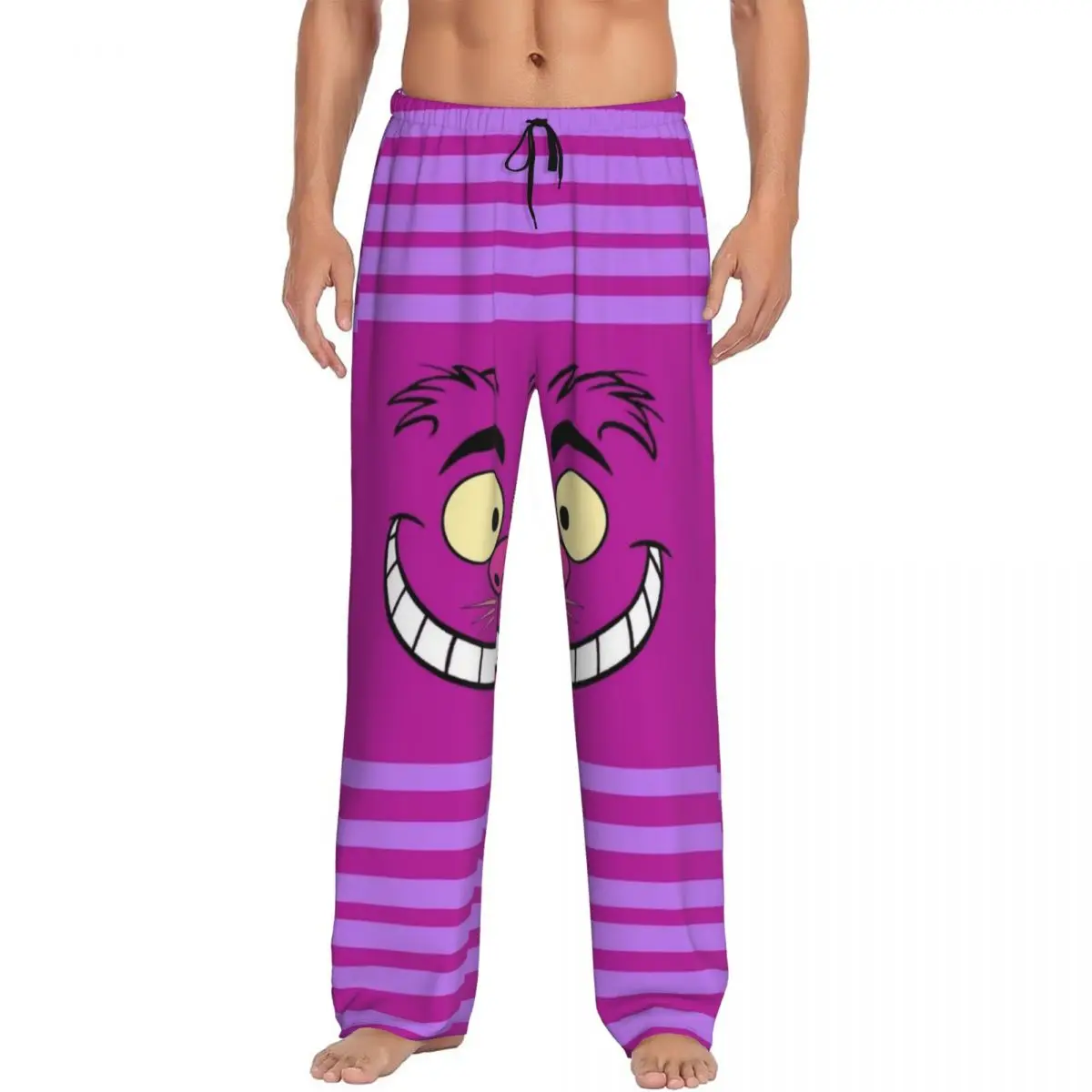 

Изготовленные на заказ пижамные штаны «Алиса в стране чудес» с чеширским котом, мужская одежда для сна, эластичные штаны для сна с карманами