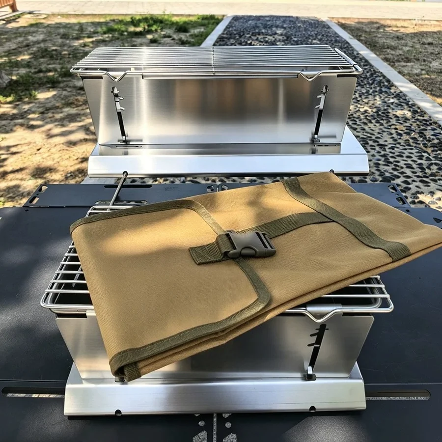 Set Stainless steel folding barbecue grill 1 second open and close household outdoor carbon grill barbecue grill ultra-thin stor