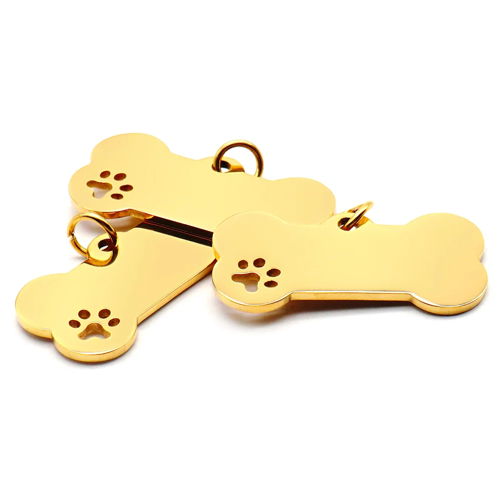 100PCS Stainless Steel Bone Pet ID Tag Pet Cat Dog Paw Collar Accessories Decoration  Engraving CollarsDog Multi-Function Plate